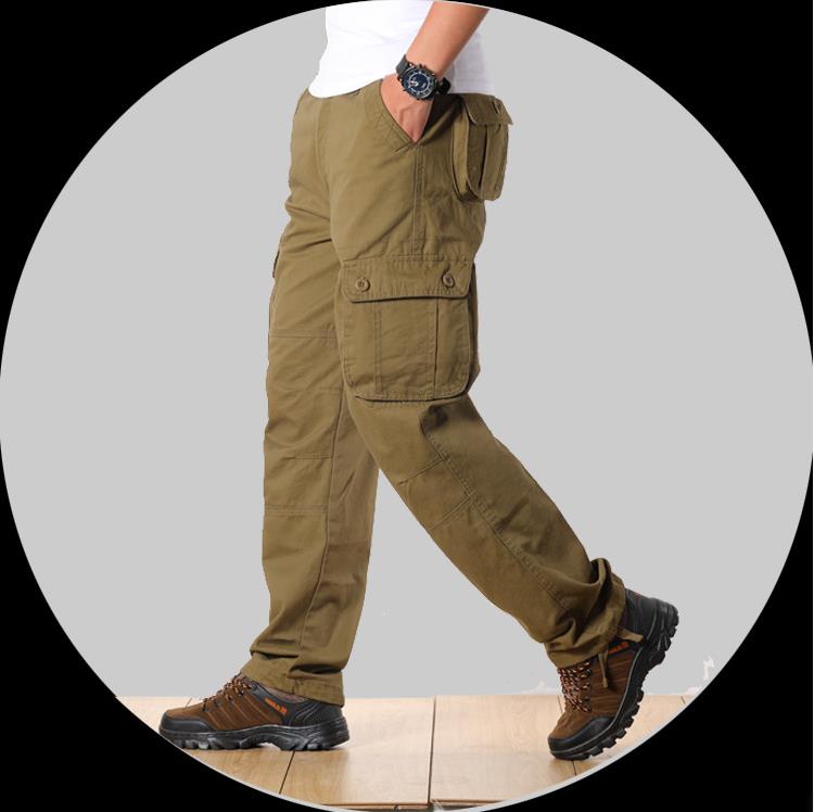 Plus Size 42 44 Straight Casual Men Cargo Pants Fashion Multi Pockets Khaki Black Slacks Male Long Trousers Bottoms Pantsuit Army green Men Clothing