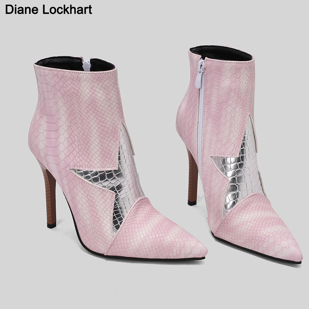 Sexy Thin Heel Ankle Boots Women Winter Stilettos Shoes Woman Pointed Toe High-Heeled Purple Pink Fashion Short Booties