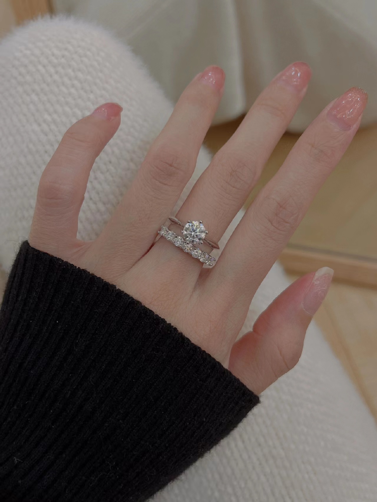 925 silver copper plated women's all moissanite diamond engagement seven princess ring