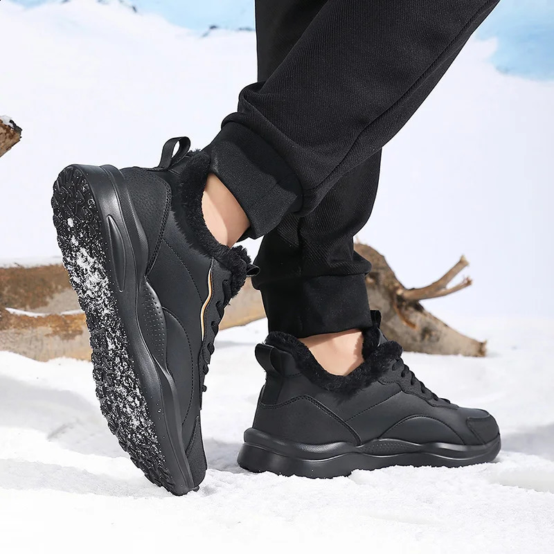 Winter Mens shoes fashion Leather Sneakers Man Plush Warm Snow Men Cotton Shoes Outdoor Lace Up Male man big size 48 241223