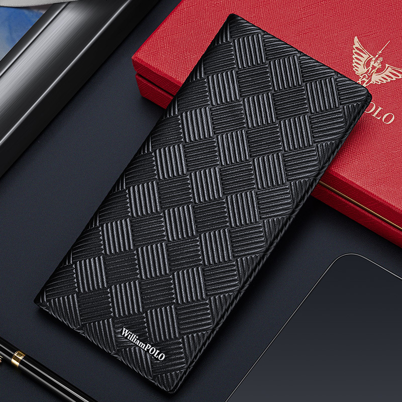 WILLIAMPOLO 100% Genuine Leather Men Premium Product Real Cowhide Wallets For Man Long Black Walet Portefeuille Homme