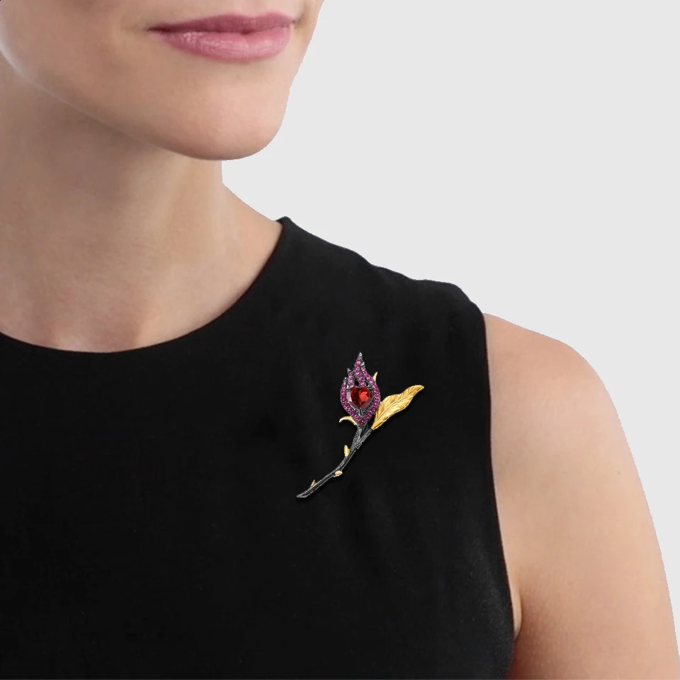 GEMS BALLET Natural Garnet Gemstone Brooches For Women Jewelry Black 18k Gold Over 925 Silver Handmade Heart Burnt in Love 241227