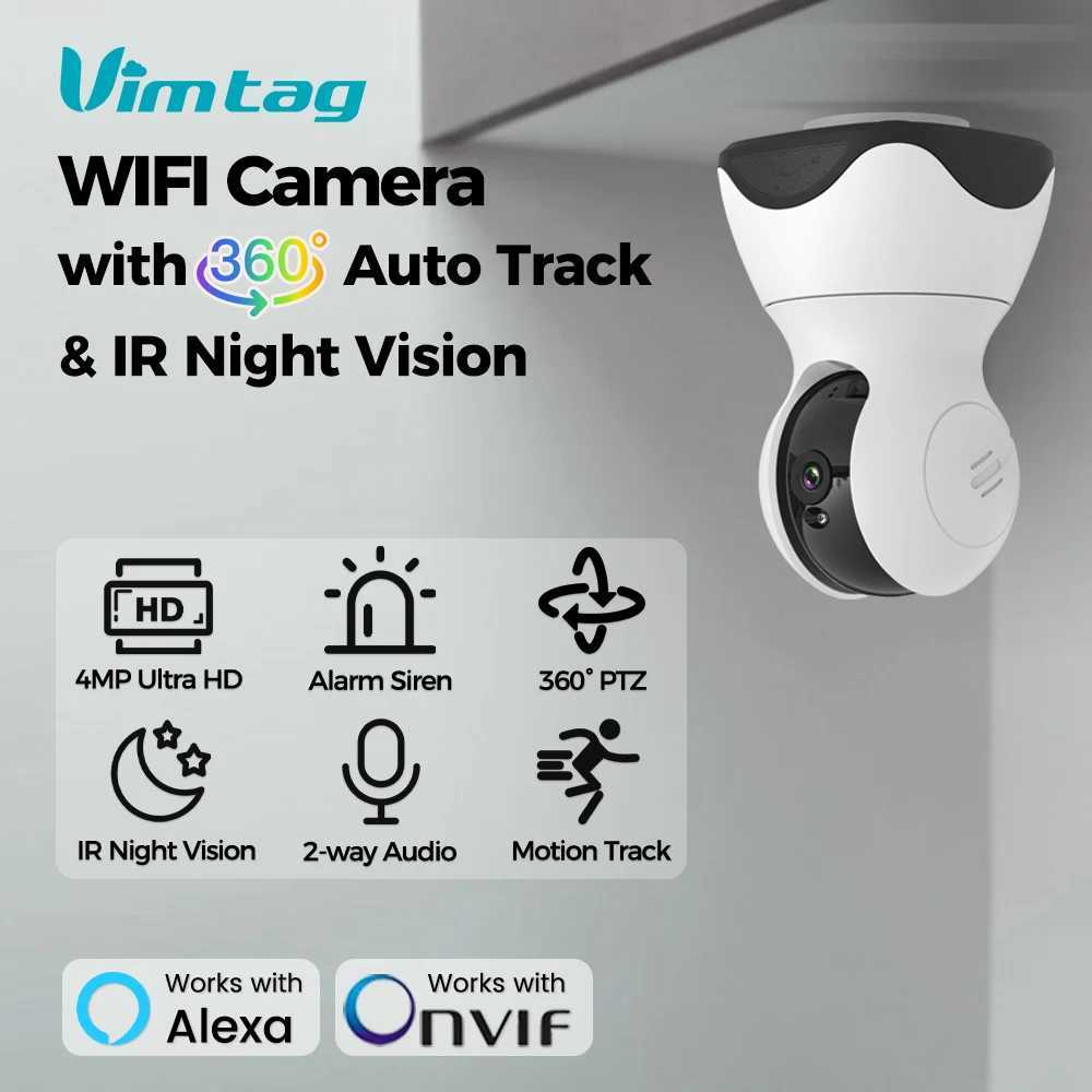 VIMTAG 4MP 360 Camera WIFI Auto Track 2-Way Audio IR Night Vision AI Human Detection IP Camera PTZ Indoor Security SurveillanceXJ241228
