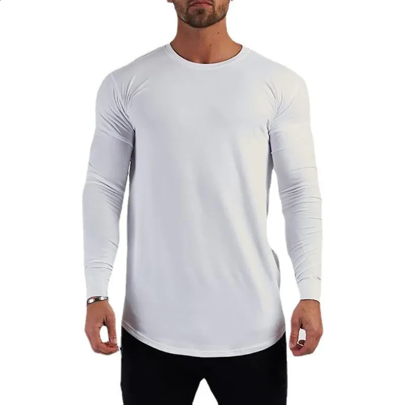 Plain Cotton Breathable Long Sleeve Clothing Gym Fitness Bodybuilding Sport Tshirts Mens Workout Casual Slim Fit Autumn Shirts 241223