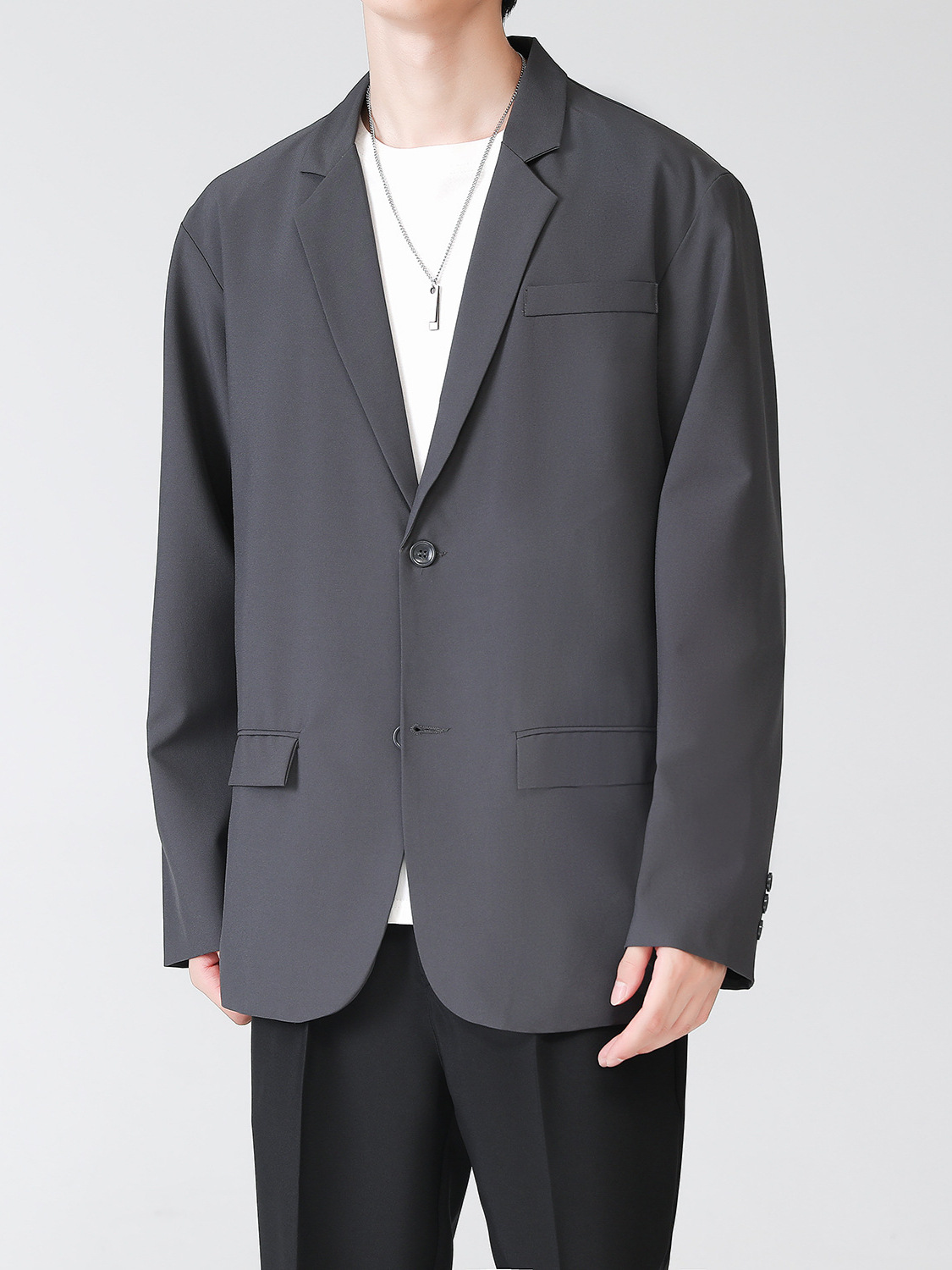 3657 Premium Black Elastic Autumn Business Suit with Lapels for Commuters