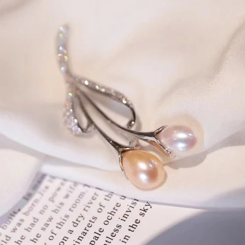 Natural Fresh Water Pearl Brooch Flower Style Simple 925Sterling Silver With Cubic Zircon 241227