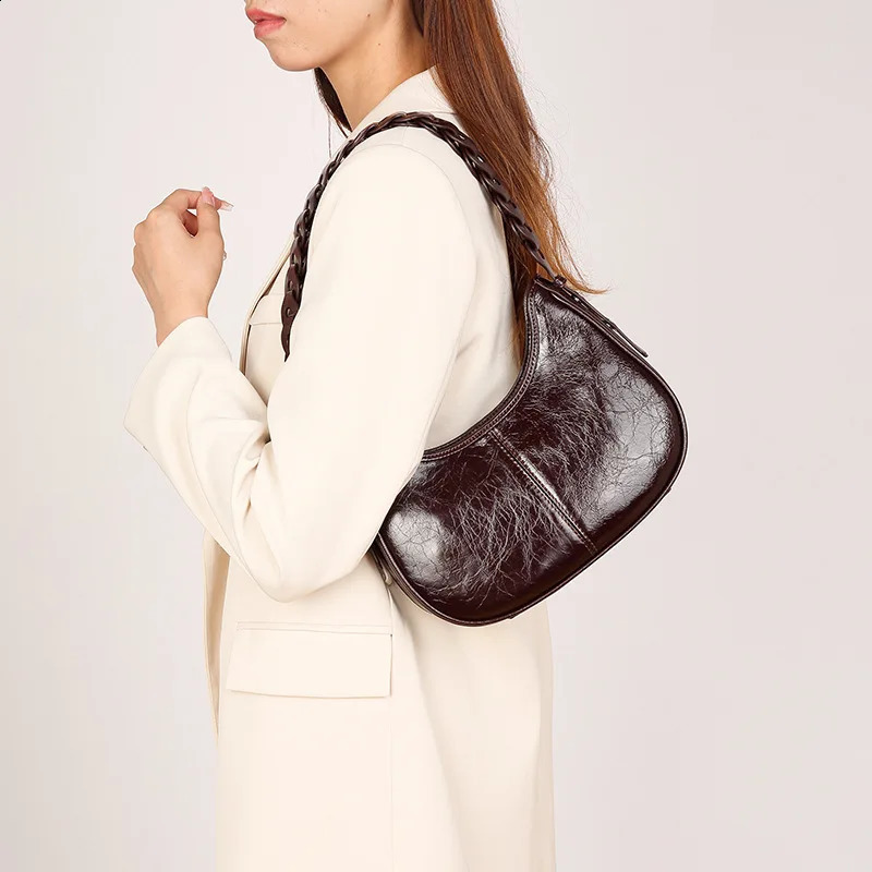 Cowhide Single Shoulder Womens Handbag High-quality Genuine Leather Underarm Bag Lady Fashionable Turtle Crack Commuting Bag 241227