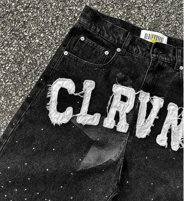 Letter patchwork embroidered jeans five-pointed star summer Harajuku rock hip-hop pants mens personalized design shorts W241228