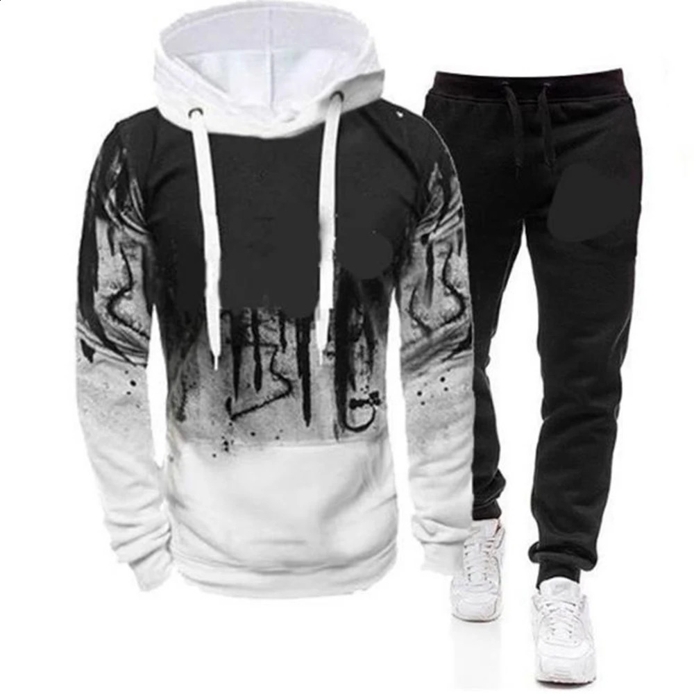 Sets Tracksuit Men Autumn Winter Hooded Sweatshirt Drawstring Outfit Sportswear Male Suit Pullover Two Piece Set Casual 241224