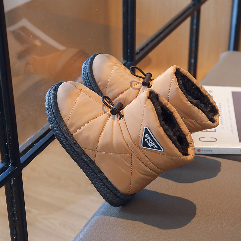 Winter Kids Snow Boots Thick Fur Morden Sewing Elastic Band Children Youth Boots Flat Black Brown Non-slip Warm Boys Girls Toddler Boots Shoes Sizes U