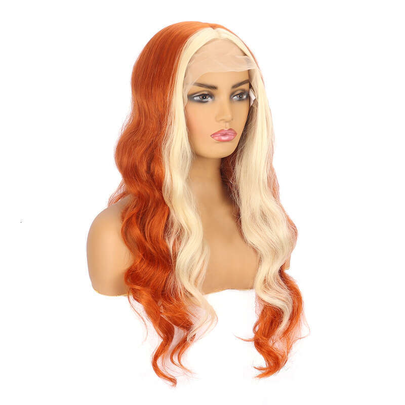 T-Shaped Lace Headband, Ginger Yellow Dyed Orange Wave Synthetic Wig Wigs Kq2