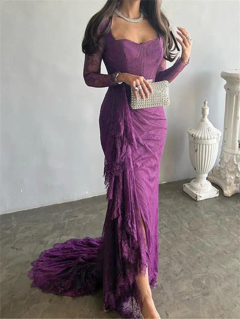 Modigirl Womens Black Wedding Dresses for Party Evening Formal Bodycon Autumn Floor-Length Elegant Woman Lace Long Dress 241220