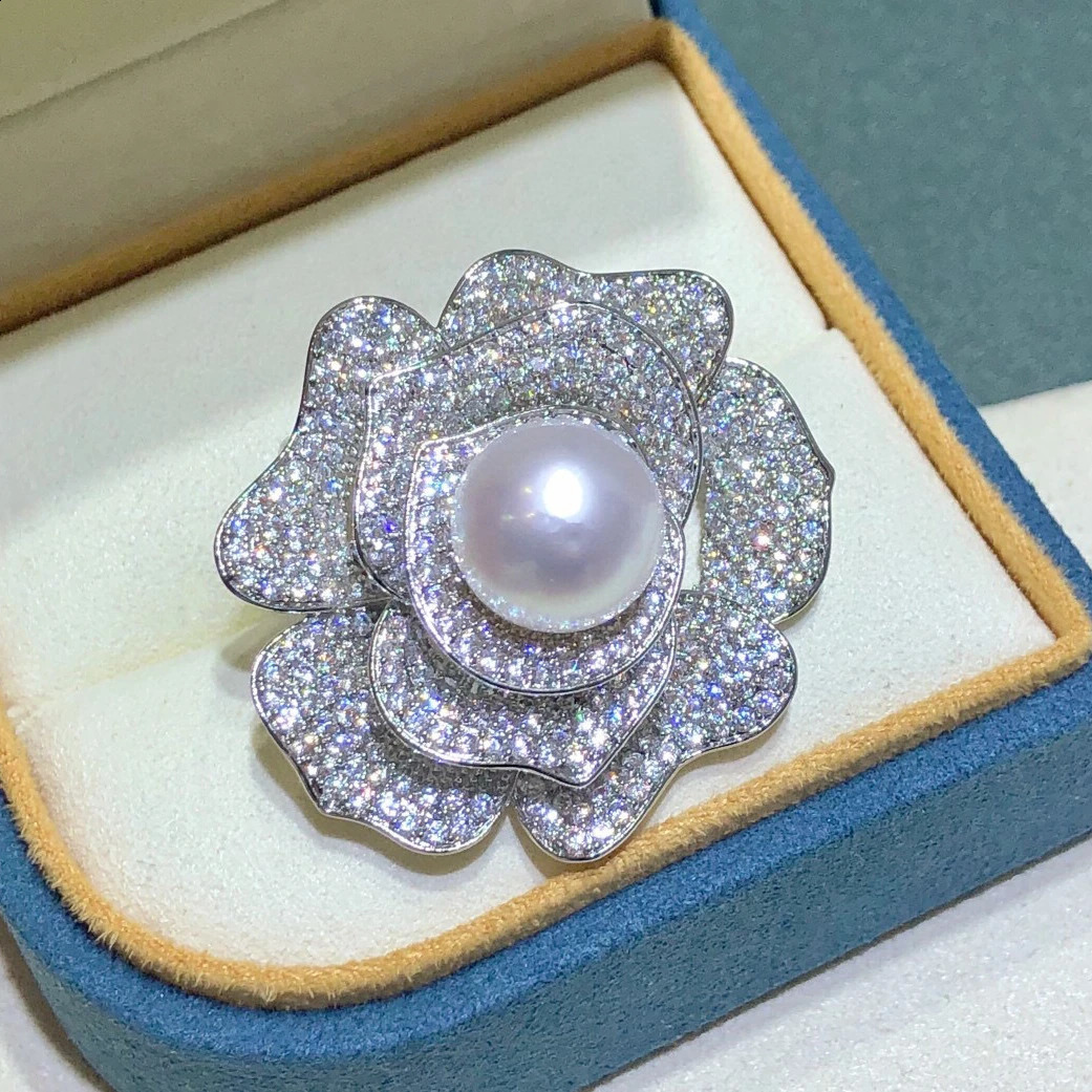 Pearl 7-8mm South Sea Round Pearl Brooch with Gold Plated Fashion Micro Inlay Brooch 241227