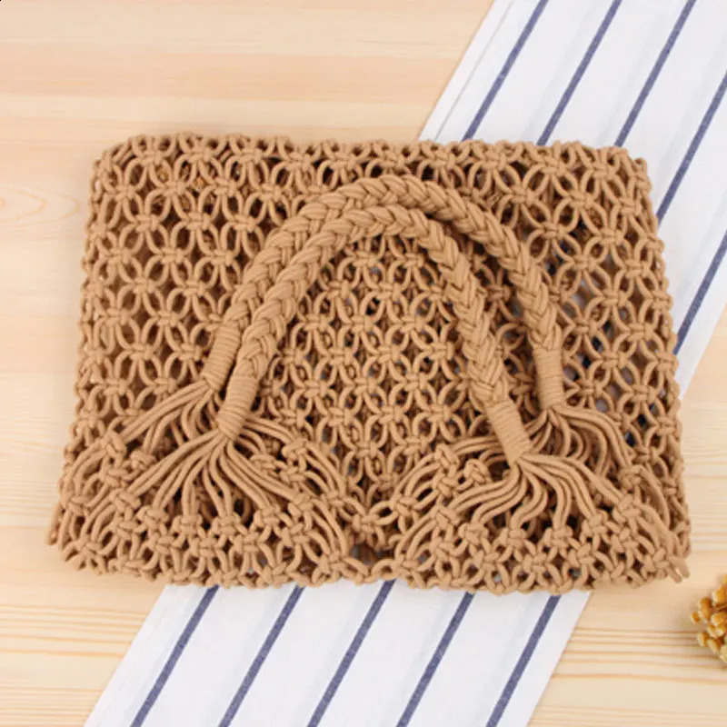 YoReAi Cotton Rope Hollow Straw Bag Sheer Macrame Tote Bohemian Ultralight Shoulder Bags Net Pack Vintage Retro Chic Handbag 241225