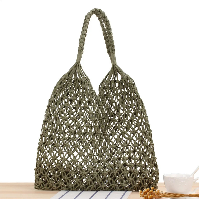 YoReAi Cotton Rope Hollow Straw Bag Sheer Macrame Tote Bohemian Ultralight Shoulder Bags Net Pack Vintage Retro Chic Handbag 241225