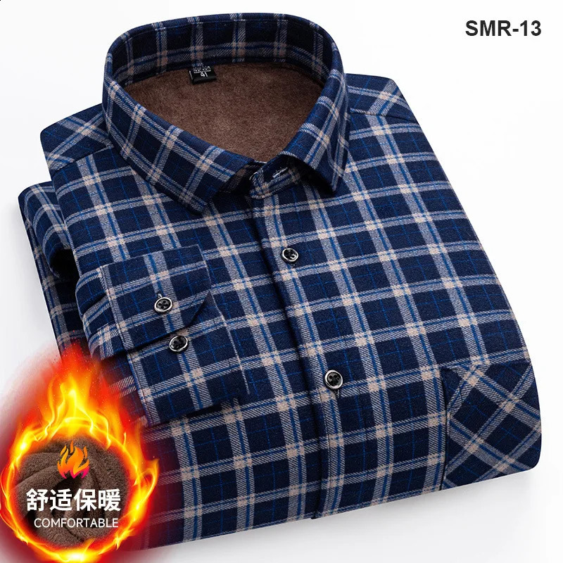 Autumn and winter double-sided velvet piled thickened mens shirt plaid warm long-sleeved shirt mens cold-proof dad outfit 241223