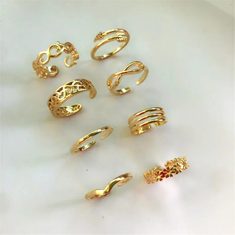 8Pcs Adjustable Toe Rings for Women Foot Ring GoldSilver Color Metal Round Jewelry Girls Summer Beach Barefeet Fashion 241225