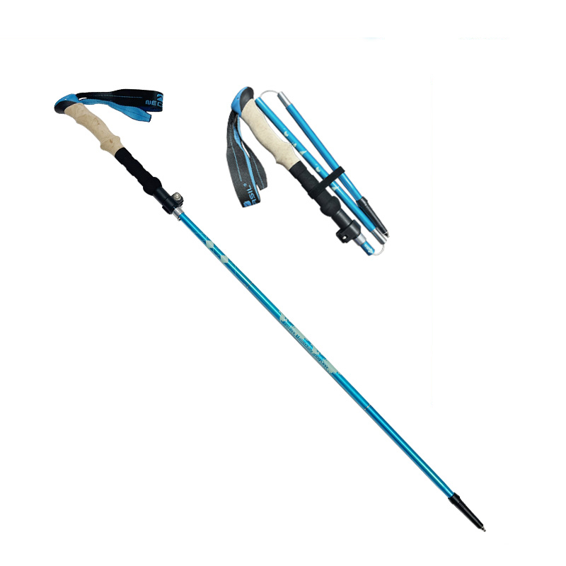 Five sections straight handle external lock outdoor hiking poles retractable walking poles 6061 aluminum alloy trekking poles factory direct sale whol