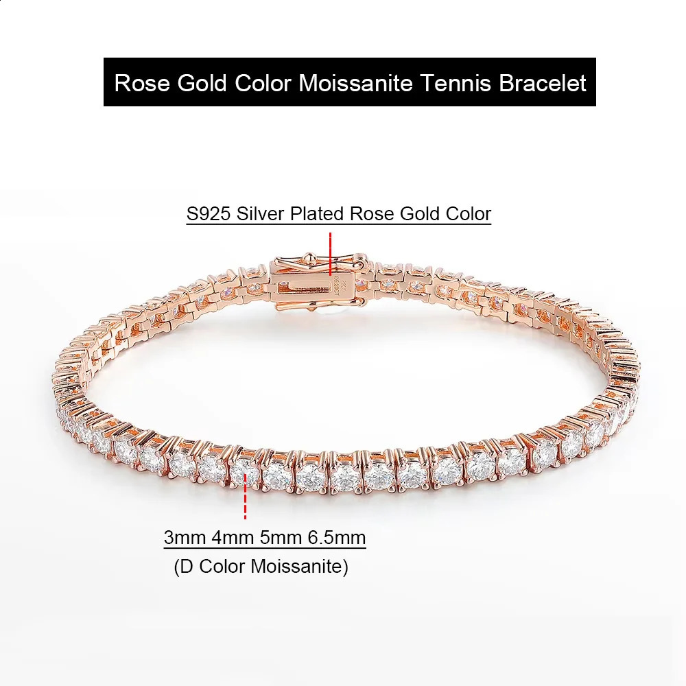 Serenity 3mm Rose Gold Color Tennis Bracelet For Women Man S925 Sterling Silver Sparkling Couples Bracelet Plated 18K 241227