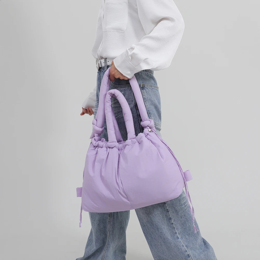 Puffer Tote Bag for Women Adjustable Strap Hobo Bag Nylon Solid Backpack Large Capacity Puffy Purse for Shopping Travel 241228