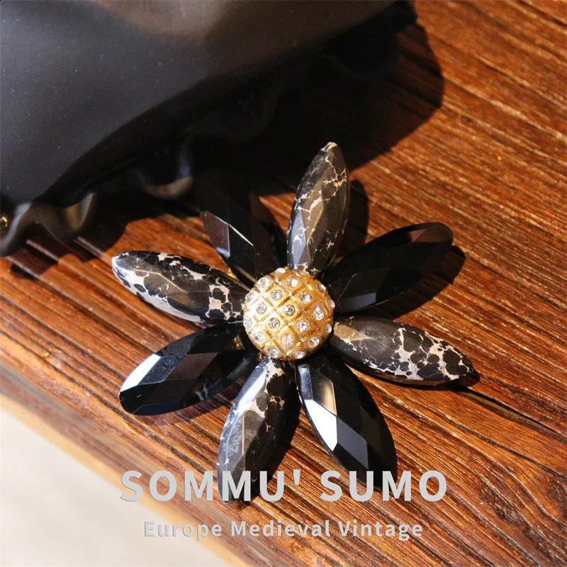 European Vintage synthetic resin set with natural bred diamond brooch elegant medieval brooch 241227