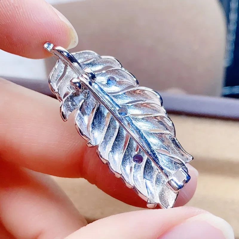Natural real blue sapphire feather style brooch pins 925 sterling silver 0.15ct*4pcs gemstone Fine jewelry J2112133 241227
