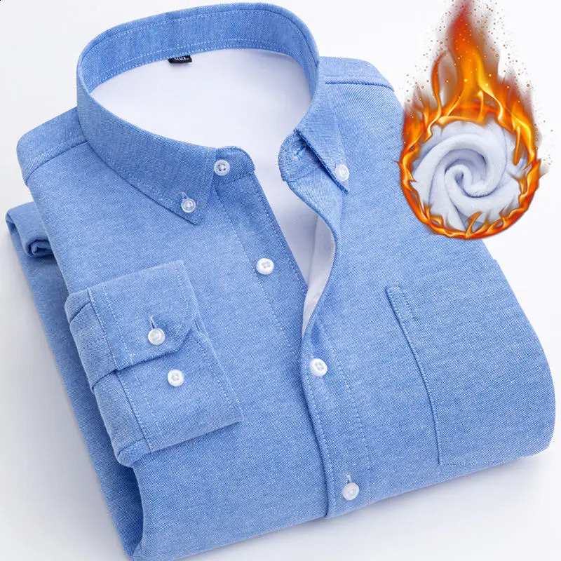 Winter Mens Thermal Shirt Thicken Warm Fleece Velvet Casual Dress Shirts Oxford Cotton Long Sleeve Slim Fit Soft Comfortable 241223