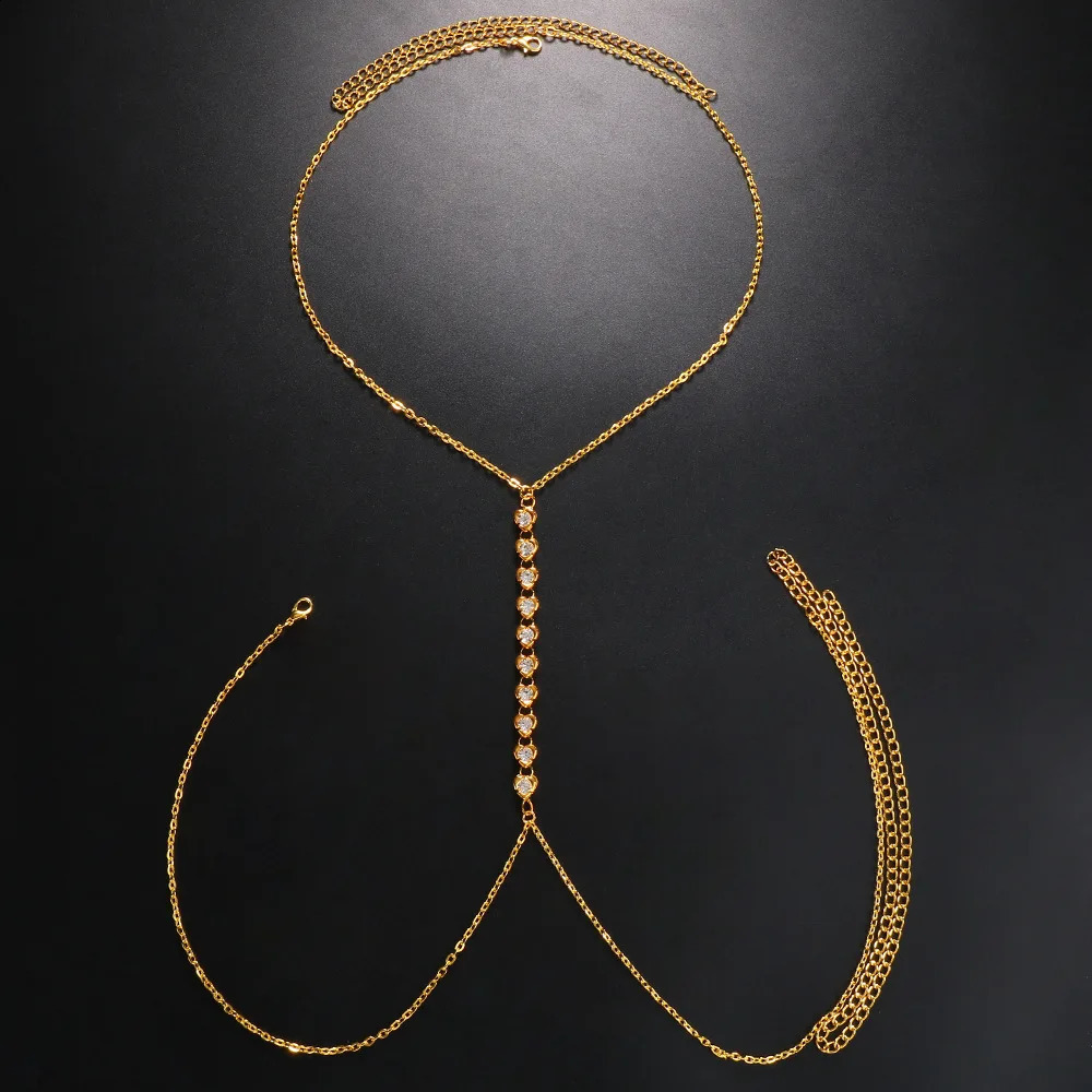 Rhinestone Chest Support Body Jewelry Sexy Bikini Crystal Chain 241228