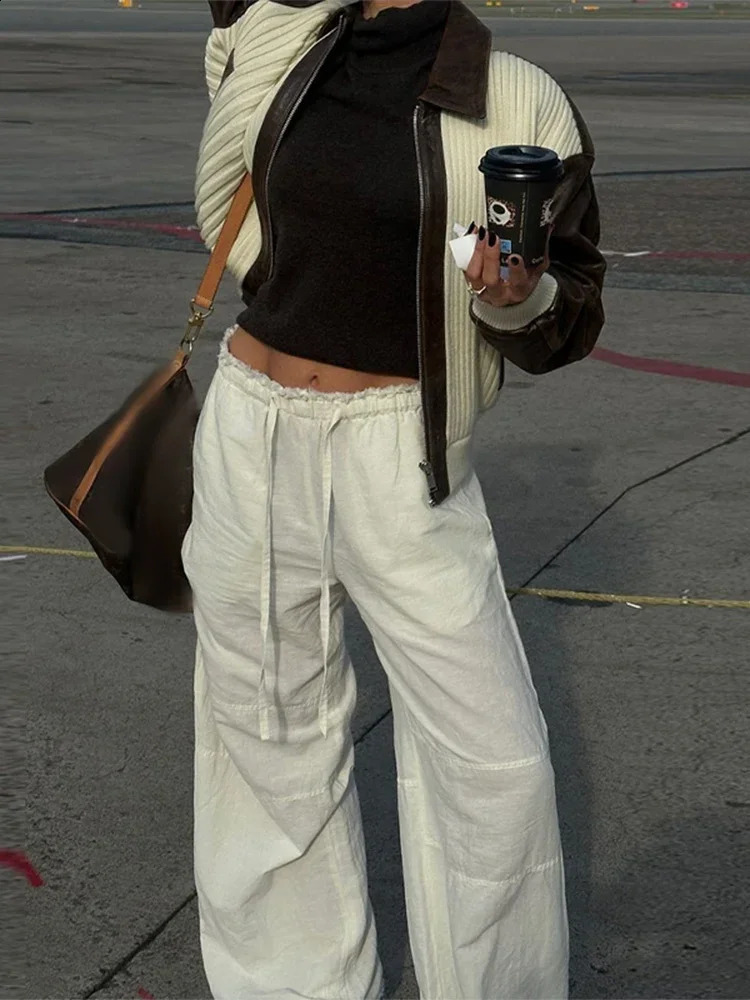 Women Casual Zipper Contrasting Leather Coat Fashion Lapel Long Sleeves Loose Jacket Autumn 2024 chic Office High Streetwear 241224