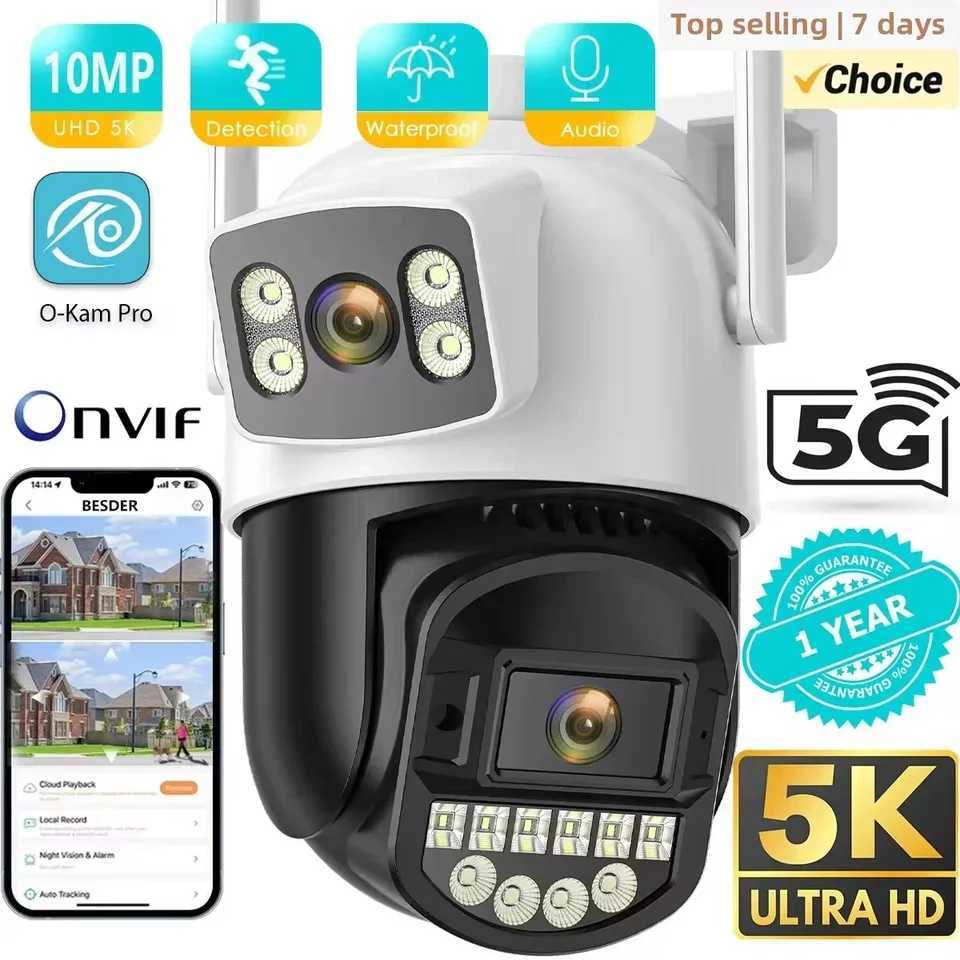 BESDER 5K 10MP WiFi Surveillance Camera 5Ghz Dual Lens Real-time intercom AI Human Detect 8MP 4K Outdoor Security PTZ IP CamerasXJ241228