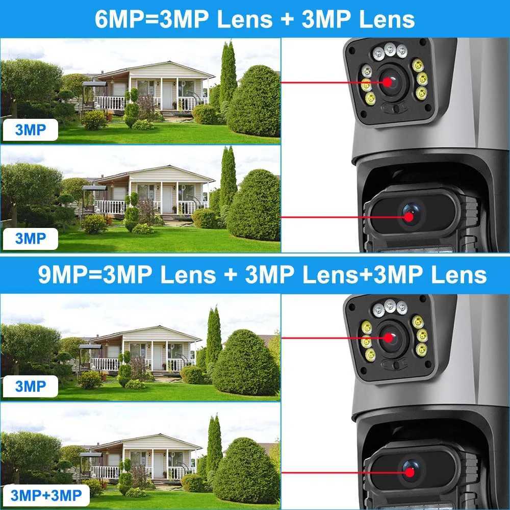 9MP WiFi Camera Outdoor8X Zoom Security Camera 4K Video Surveillance Three Lens Dual Sn PTZ ICsee Alexa NVR Security CCTVXJ241228