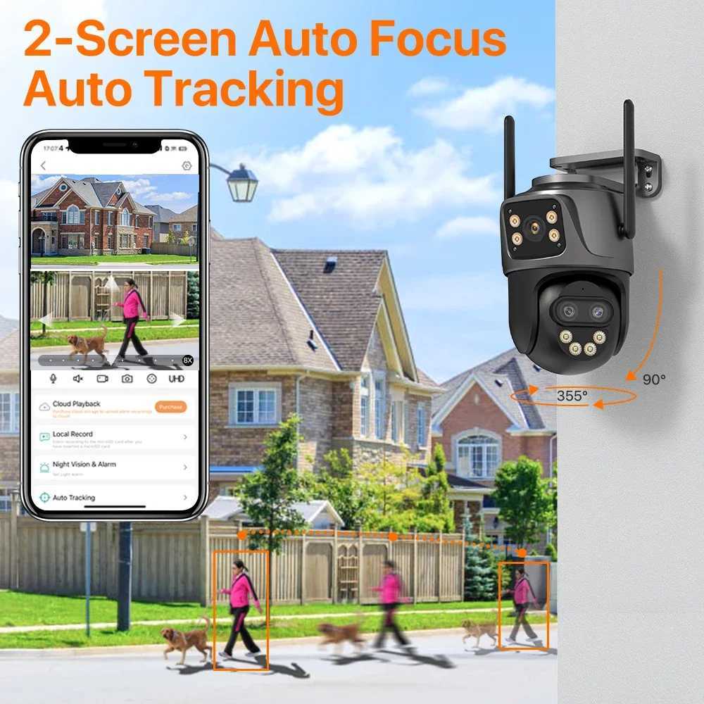 9MP 6K HD WiFi IP Camera Outdoor 8x Zoom Three Lens Dual Sn PTZ Camera Auto Tracking Home Security CCTV Surveillance 8MP CamXJ241228