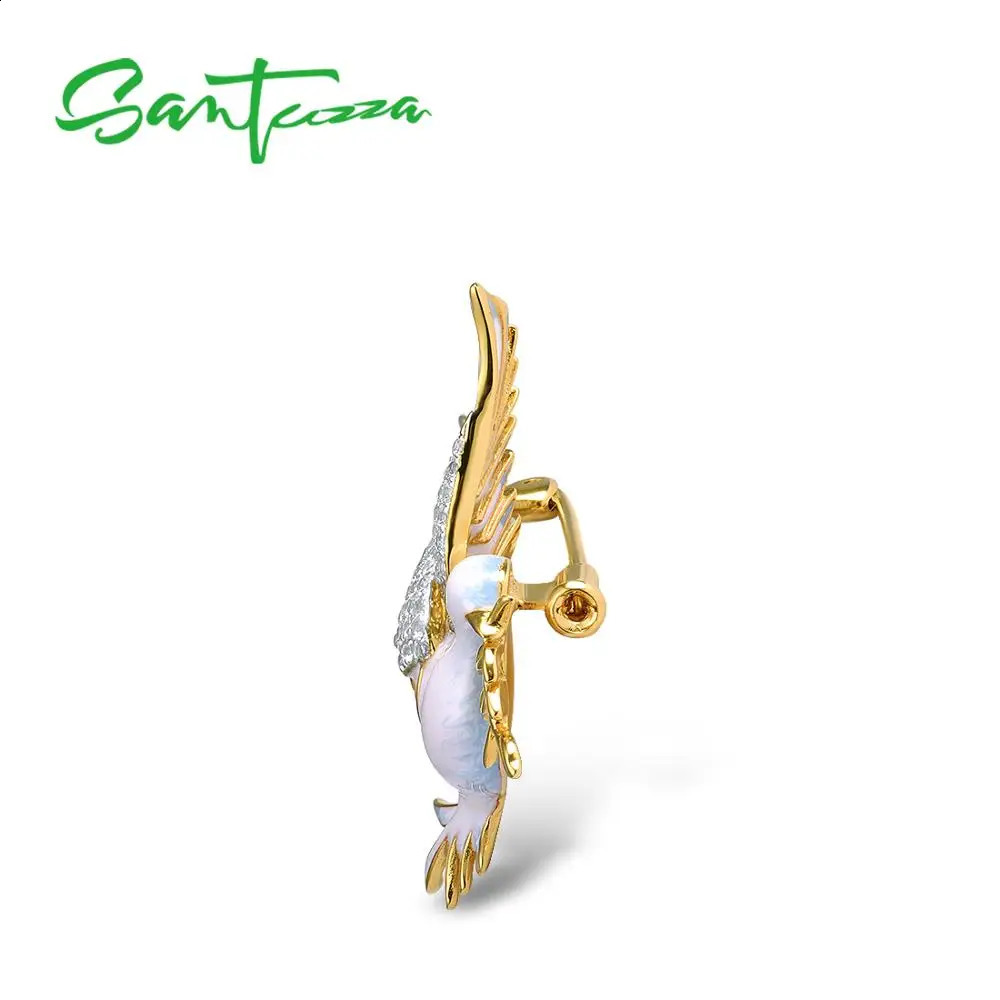 SANTUZZA Silver Brooch for Women Pure 925 Sterling Silver Yellow Gold Color Peace Bird Animal Jewelry Handmade Enamel 241227