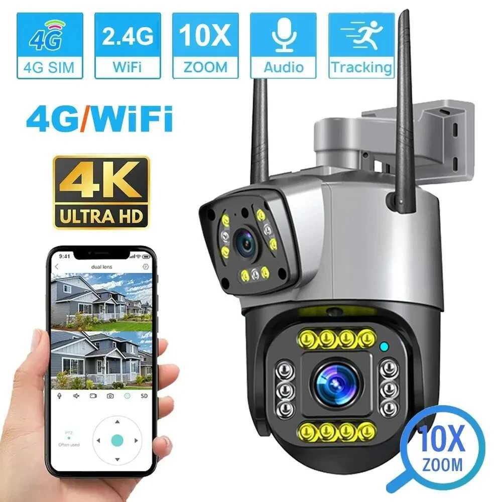 Dual Lens 4G IP Camera WiFi 8MP 4K Surveillance Cameras Wireless Outdoor Smart Home Night Vision V380 Digital Zoom CCTV CamaraXJ241228