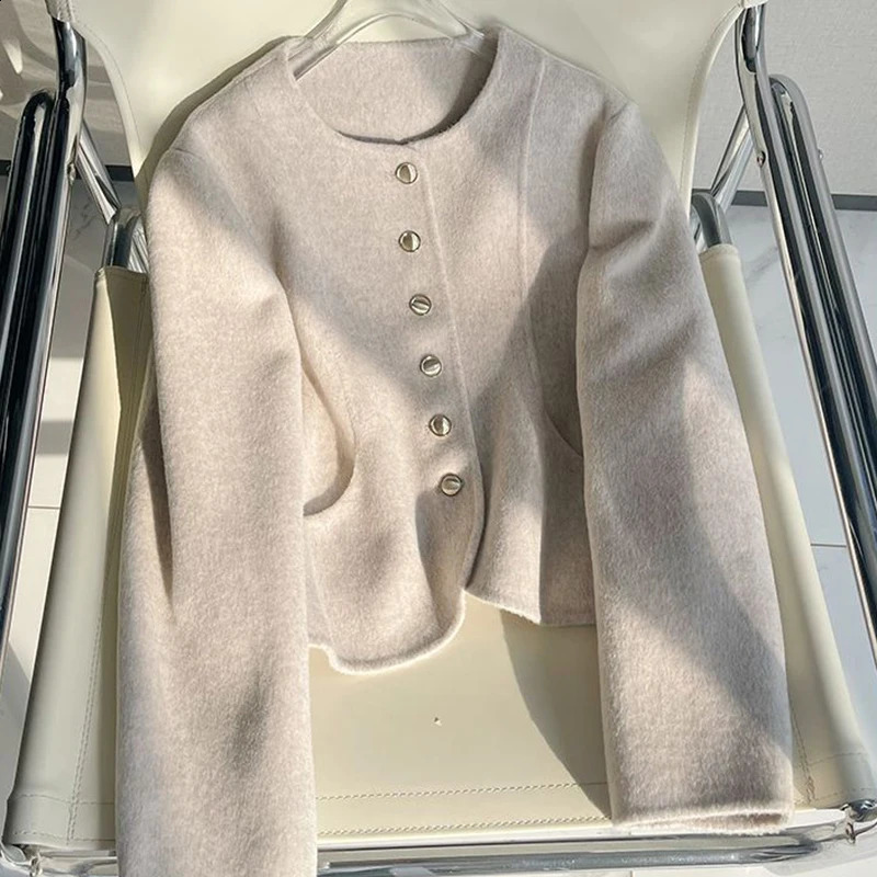 Korean Pink Tweed Jacket Women Elegant Single Breast Spring Fall Crop Outwear Fashion Loose Chic Office Lady White Harajuku Coat 241224