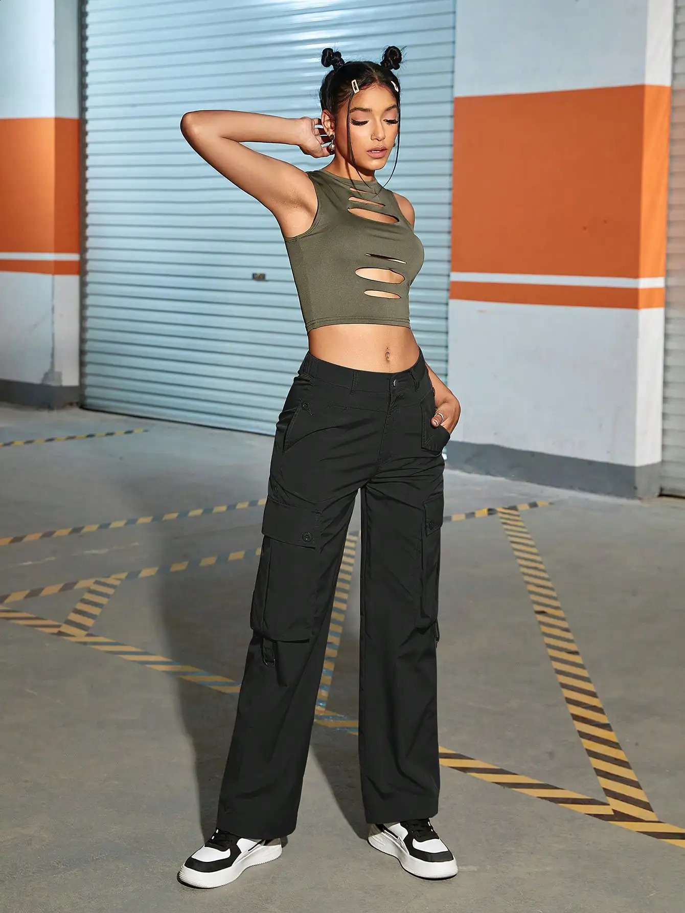 Y2K Women Trendy Street Vibe 90s Flap Pocket Side Straight Leg Cargo Pants Technical Wear Parachute Overalls Mujer 241228