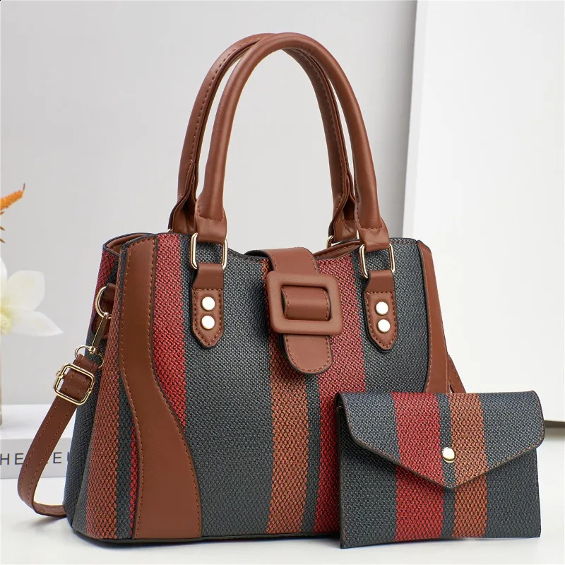 Vertical Striped Womens Bag Large Capacity Ladies Tote Highquality Purse and Handbags Crossbody Bags 241226