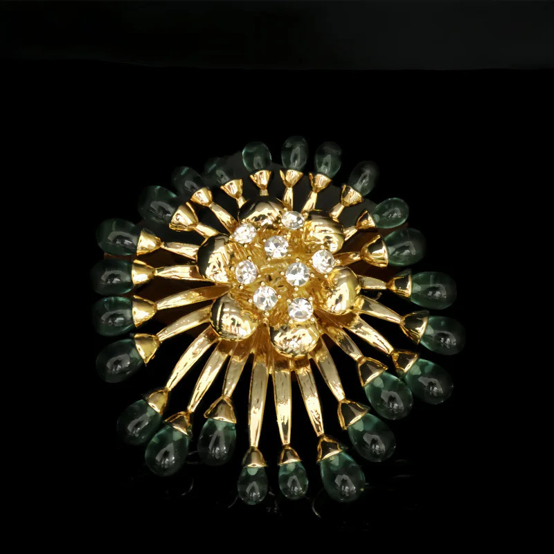 Stylish vintage inlaid sunflower elegant brooch copper gold plated high-grade silver pin earrings set 241227