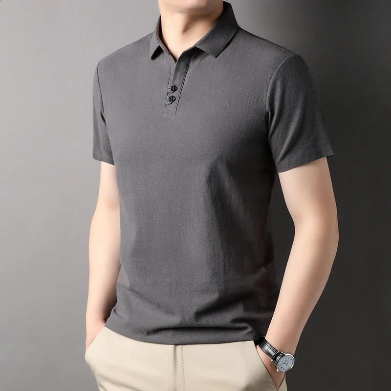 Top Grade 100% Cotton Linen y Summer Polo Shirts Slim Men Fashion Short Sleeve Casual Tops Mens Clothing 241228