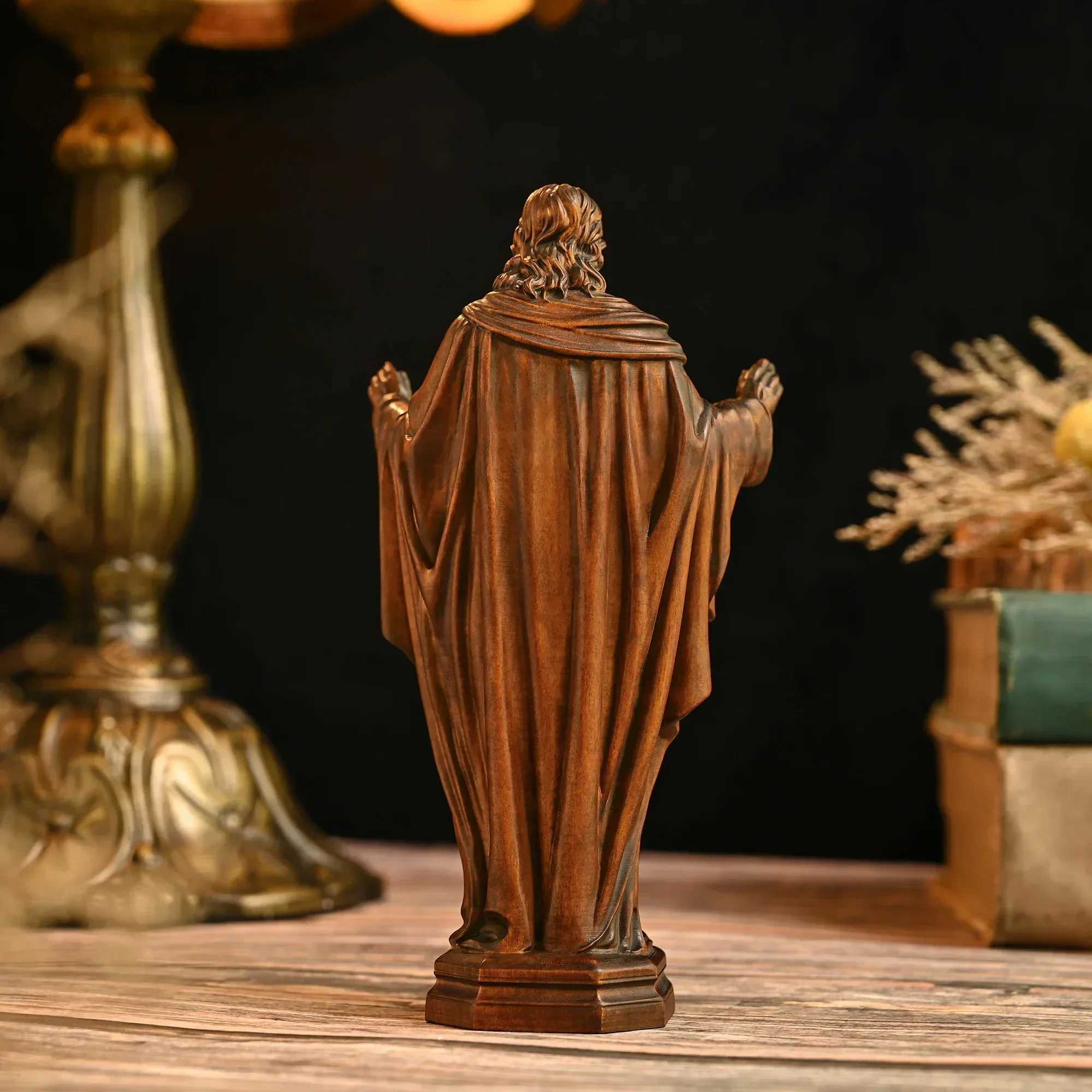Creative Cross-Border Handmade Solid Wood Carving Handicrafts Jesus Sacred Statue Ornaments Office DecorXJ241228