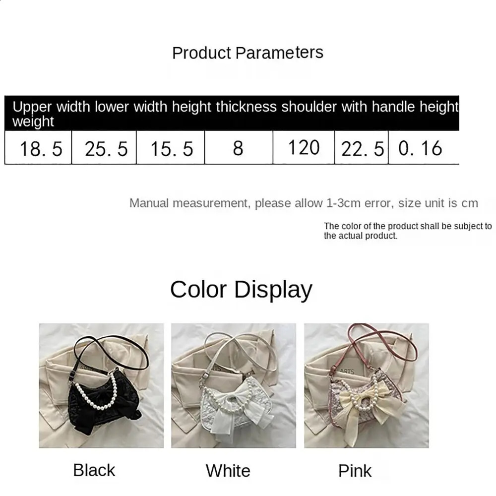 Butterfly Ribbon Shoulder Bag Fashion PU Leather Large Capacity Underarm Bag Pearls Crossbody Bag Women Girls 241223