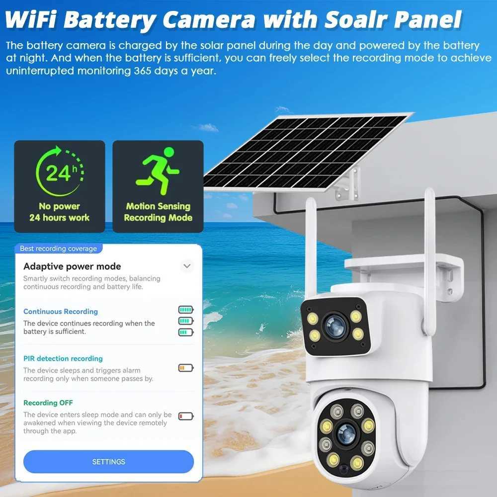 8MP IP Solar Power WiFi Camera PTZ Outdoor IP66 Waterproof 10000mAh Built-in Battery Surveillance Cam PIR Human Detection TuyaXJ241228