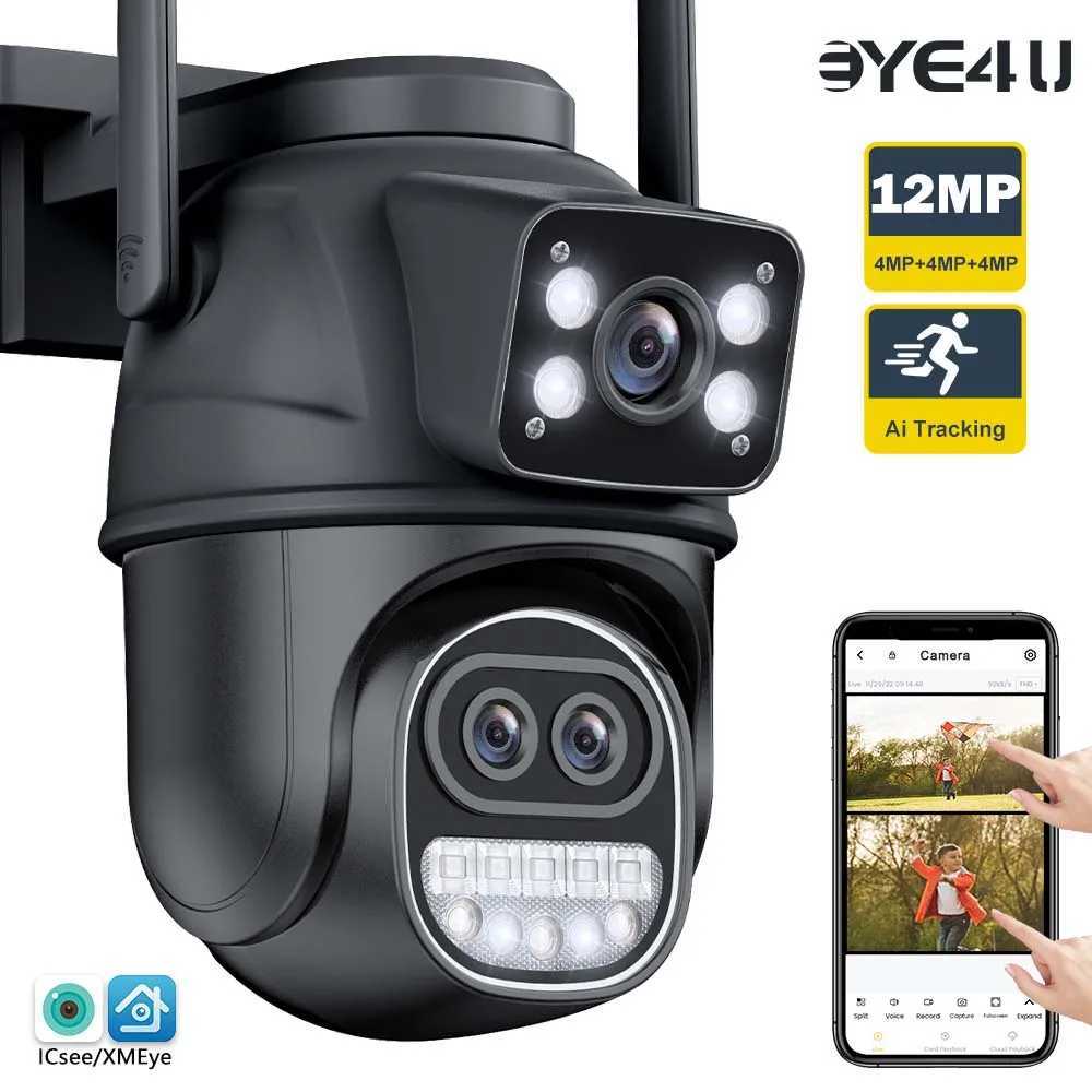 12MP 6K Outdoor WIFI Camera Zoom Three Lens Dual Sns PTZ Video Cameras Auto Tracking Home Security CCTV 8MP Surveillance CamXJ241228