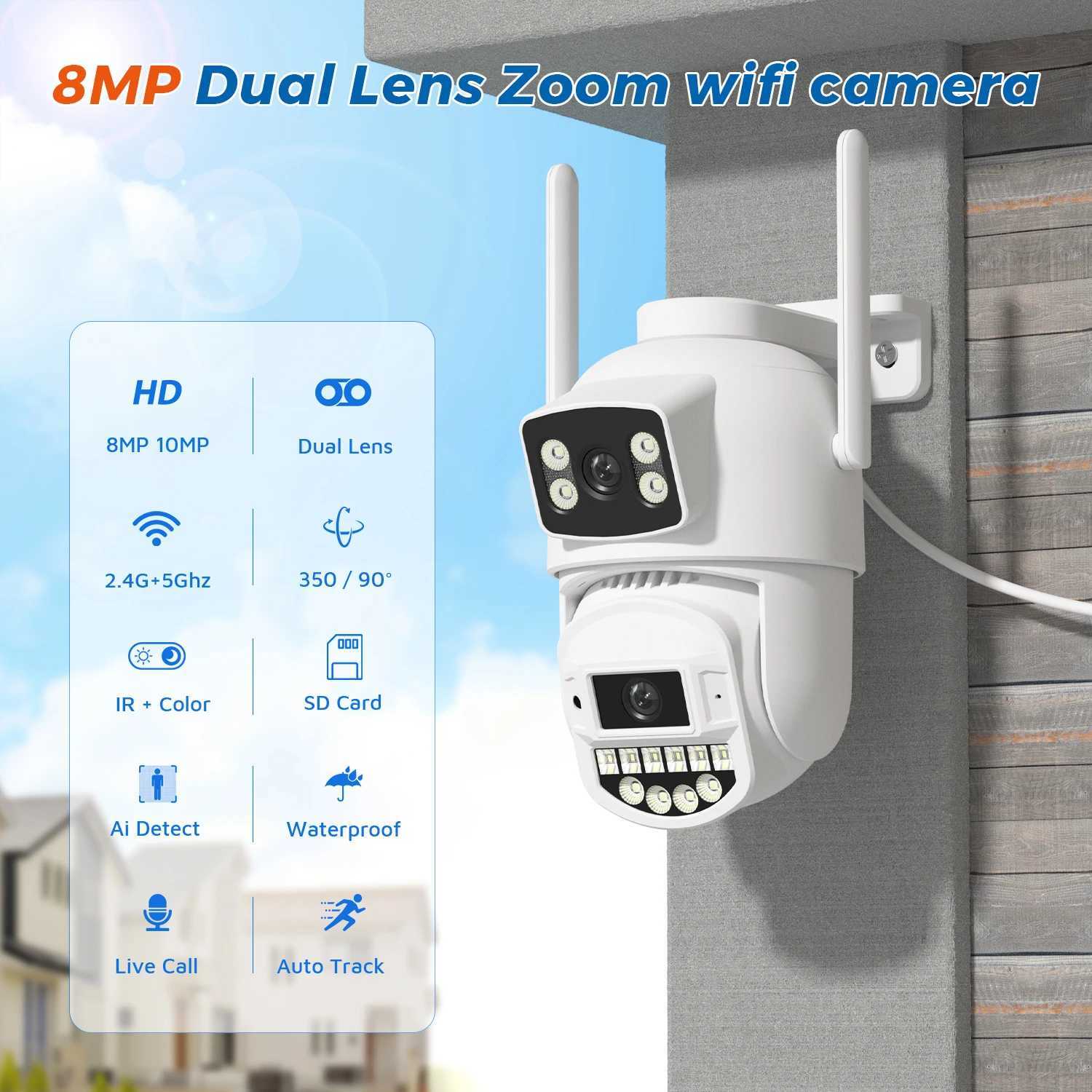 10MP 5K Wifi Surveillance Camera 8M Dual Lens AI Human Detect Auto-cruise P2P 5Ghz Wifi Wireless Outdoor Security PTZ IP CameraXJ241228