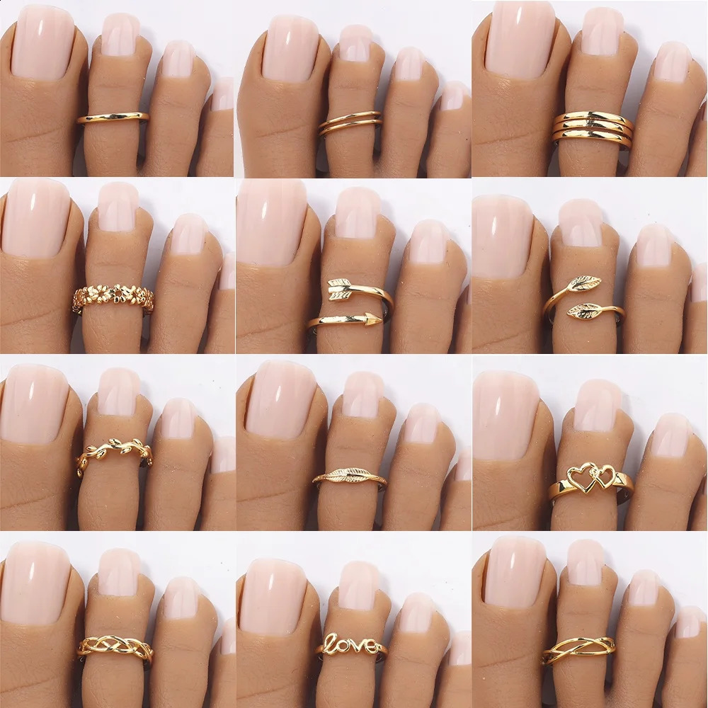 Fashion Toe Ring for Women Girl 18K Gold Plated Jewelry Small Size Adjustable Open Tail Stacking Rings Summer Beach Foot 241225