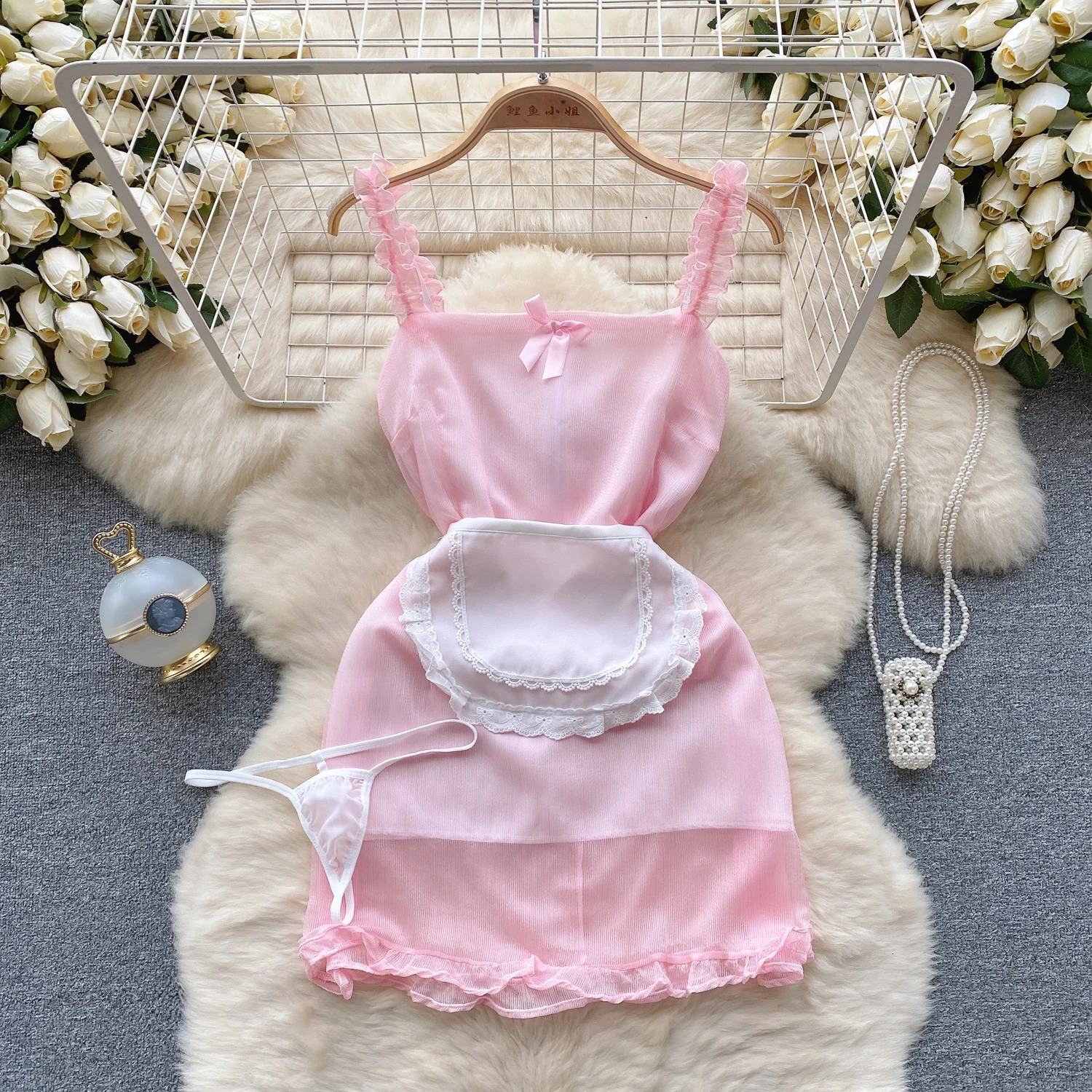 Womens Sexy Lingerie Lace Underwear Mesh See Through Teddy Babydoll For Women Naughty Cheongsam Dress Cosplay 241228Z
