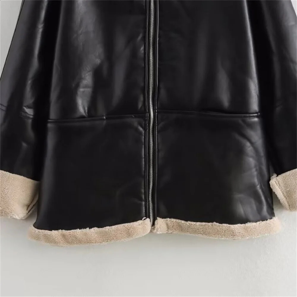BMURHMZA womens zipper decoration classic fur one-piece leather jacket winter item lapel warm jacket 241220