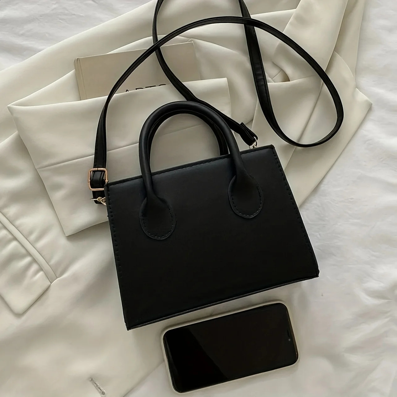 Minimalist Black Small Square Abg AllMatch Top Handle Purse Classic Shoulder Bag For Work 241226Z