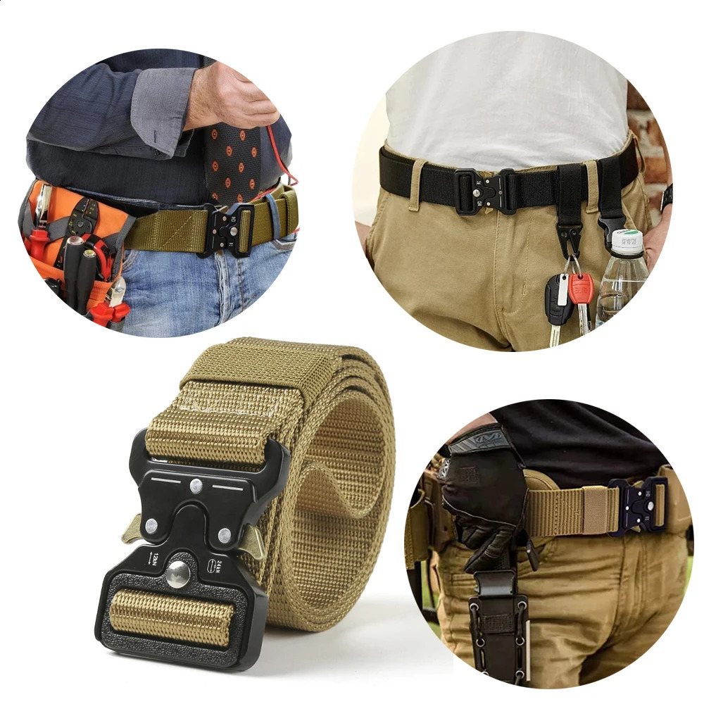 Men Tactical Belt Quick Release Outdoor Zinc Alloy Buckle Soft Real Nylon Sports Hiking Camping Hunting 241225