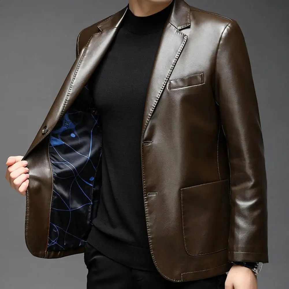 Highquality Fabric Men Jacket Stylish Lapel Collar Mens Button Cuffs Pocket Businessready Leather for Outdoor 241220